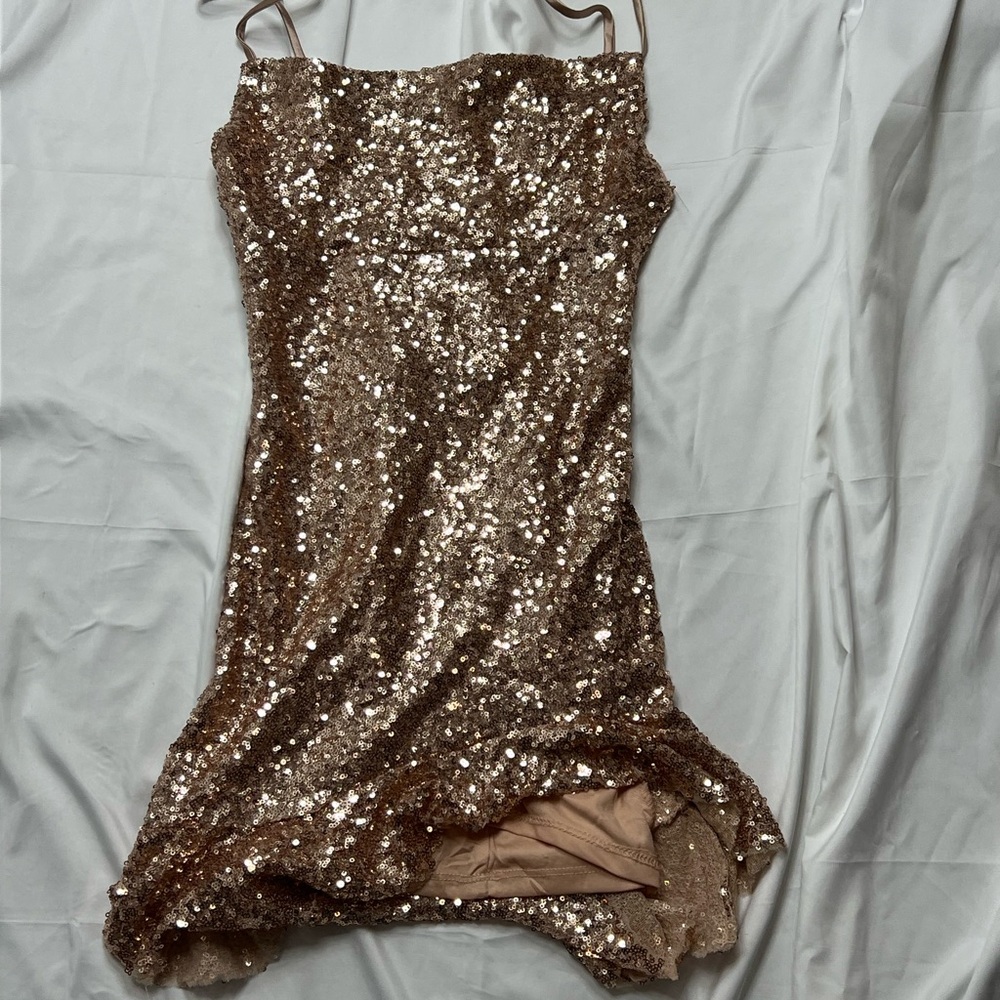Sequin Mini Slip Dress in Champagne